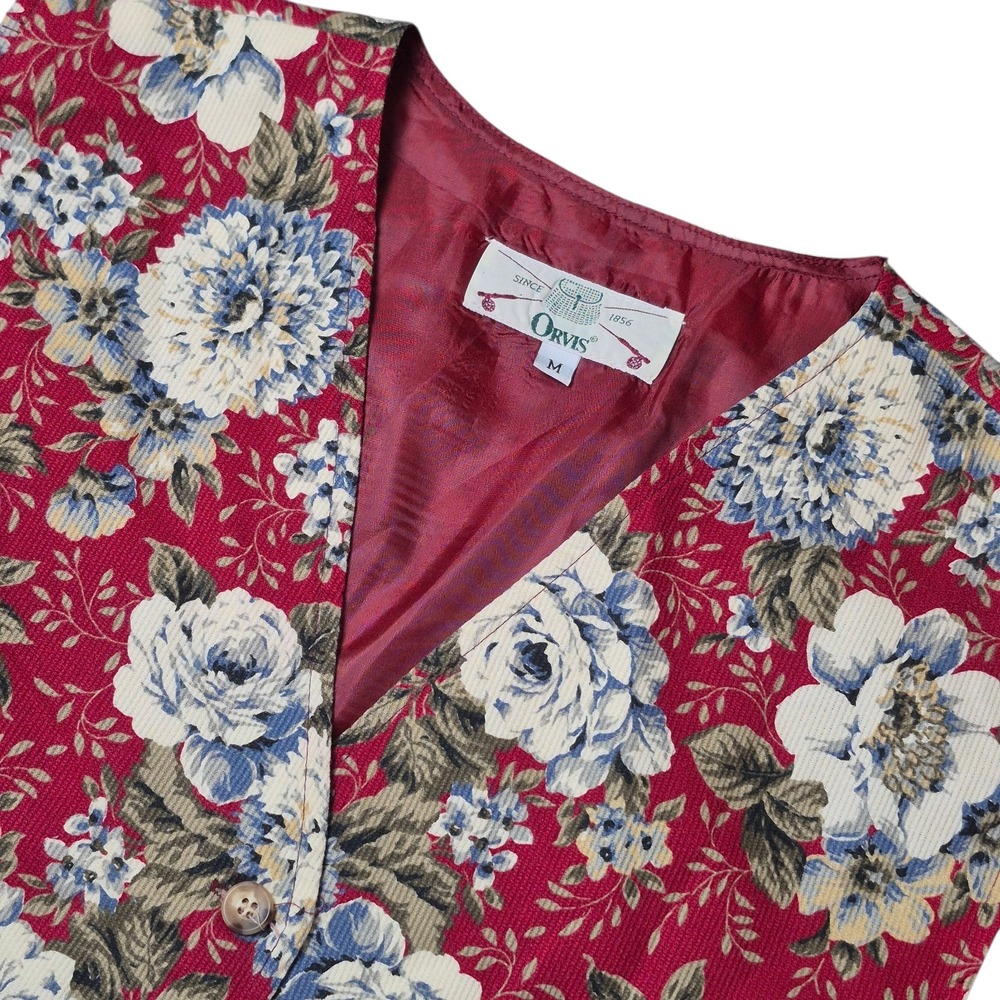 VTG Orvis Women's Size M Cottagecore Floral Cotton Vest Burgundy